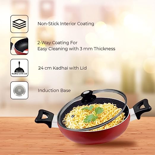 BALTRA Kadai nonstick Marble Coating Induction Base 2.5 LTR (BTN-205) Maroon BALTRA Kadai nonstick Marble Coating Induction Base 2.5 LTR (BTN-205) Maroon